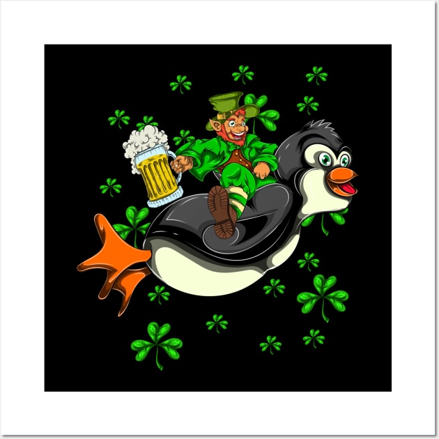 Penguin Irishman Beer Saint Patricks Day Wall Art by ShirtsShirtsndmoreShirts